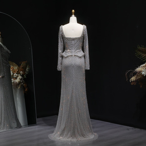 Abito da sera Sharon Said SS633 di lusso grigio Dubai con cristalli e <span class=keywords><strong>maniche</strong></span> <span class=keywords><strong>lunghe</strong></span>, abito da cerimonia formale da donna araba per matrimoni e feste - Product Image 3