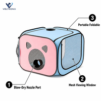 Boîte de séchage pour animaux de compagnie, pour chats et chiens, sac de séchage portable et pliable avec fenêtre en maille et orifice pour la buse, rose et bleu, taille moyenne