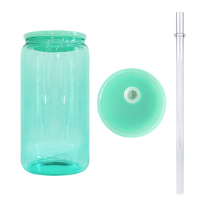 Listo para enviar 16oz Borosilicato 5 colores Mezclado Colores Irrompible Beber 16oz Vaso de agua de vidrio con tapas de plástico de colores - Product Image 2