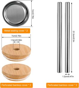 Gobelets en verre pour café glacé, smoothies et jus, 16oz et 20oz, avec pailles et couvercles en fer blanc, et bocaux Mason avec poignée - Product Image 4