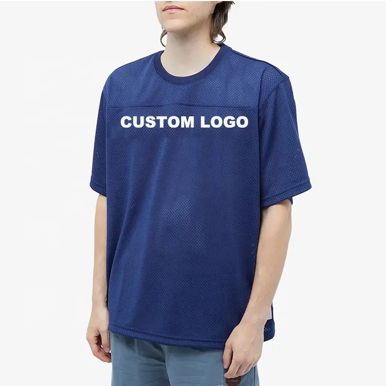 Oem Custom 100% Polyester Geribbelde Ronde Hals Boxy T Shirts Snel Droog Oversized Voetbal Basketbal Mesh Voetbal Jersey T-Shirt Heren