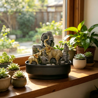 Fontaine d'eau de table style éléphant avec rocaille et plantes vertes – Décoration pour la maison, le bureau, la relaxation, ou comme cadeau