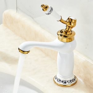 Grifo de Lavabo de Porcelana Blanca Esmaltada para Baño Europeo, Grifo Monomando para Lavabo de Sobremesa, Agua Fría y Caliente, Titanio Dorado, Venta al por Mayor - Product Image 2