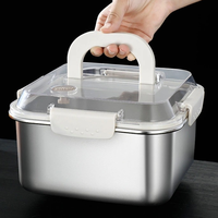 Lebensmittelechte Quadratische Verschließbare Kommerzielle 304 Edelstahl Lunchbox Lebensmittel-Aufbewahrungsbehälter Set Bento-Box mit Griff