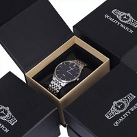 Boîte cadeau pour montre de haute qualité en carton robuste, protection extérieure, intérieur en papier noir et PU, petit MOQ, prix de gros moins cher