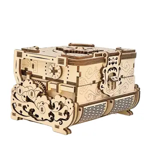 2023 nuevos regalos de diseño 3D caja del Tesoro Vintage de madera rompecabezas pequeño cumpleaños único DIY rompecabezas de madera joyero