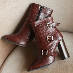 Large Size 50 Women's Side Zipper Ankle Ladies Animal Print High Chunky Heels Shoes Wide Fit Buckles Short Booties - Product Image 5