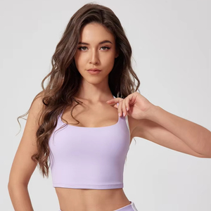 Correa ajustable Bare Feel Yoga Bra Seamless Cross Back Sports <span class=keywords><strong>Crop</strong></span> Quick Dry Medium Impact Running Gym <span class=keywords><strong>Top</strong></span> Mujeres - Product Image 1