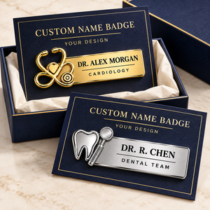 Custom Stainless Steel <b>Doctor</b> Name Badge Pins Gold PVD Silver Medical Staff Lapel Badges OEM ODM - Product Image 2