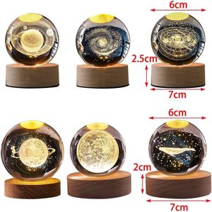 Creative Wooden Base <b>USB</b> Crystal Ball Glass Faceted Cover 3D <b>LED</b> Planet Desktop/Table Night <b>Light</b> Warm White Christmas IP44 - Product Image 2