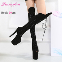 20cm mode occidentale dames talons printemps été automne hiver daim plate-forme pôle danse chaussures discothèque haut Tube genou haute