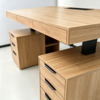 Escritorio de Oficina Ajustable, Moderno, de Madera, para Computadora, con Cajones, Gestión de Cables, Tomacorriente, Muebles para el Hogar