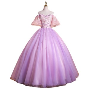 Elegant Purple Ball Gown Women Stage Performance Dress Off Shoulder Tulle Evening Gown For Vocal Exam Solo Hosts - Product Image 5