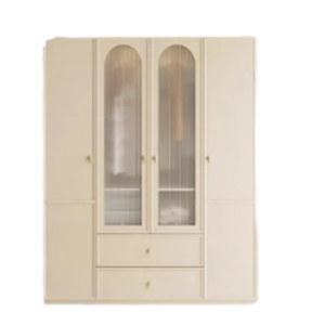 Armario Moderno Independiente Color Crema con Tocador Integrado, Espejo LED, Taburete y Puertas de Madera Maciza - Almacenamiento Resistente a la Humedad para Hotel - Product Image 5