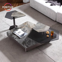Table basse de luxe irrégulière en marbre minimaliste haut de gamme pour salon table en verre pieds en acier inoxydable table à thé SG-164