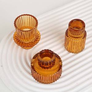 家居装饰品2合1琥珀色玻璃烛台烛台茶灯锥形柱蜡烛烛台 - Product Image 5