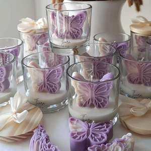 Candele Profumate di Lusso in Cera di Soia Personalizzate all'Ingrosso, Eleganti Candele per Baby Shower con Farfalle <span class=keywords><strong>Rosa</strong></span> e Viola con Coperchi - Product Image 6