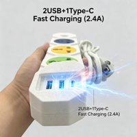 Multiprise universelle 10A en gros, 4 prises, 3 ports USB-A, protection contre les surtensions, IP22, rallonge électrique