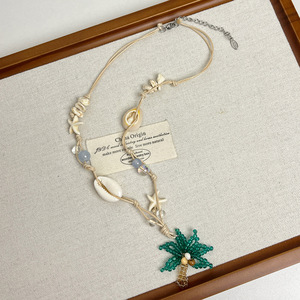 Collier tendance vintage 2025 en forme de cocotier, collier ras du cou élégant en coquillage anti-ternissement avec perles de riz et diamants pour bijoux d'anniversaire - Product Image 3