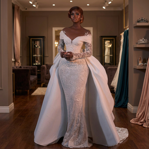 Vestido de Novia OEM con Diseño Personalizado a Medida Estilo Sirena Hecho a Mano con Cristales y Tela de Moda para Novias - Product Image 3