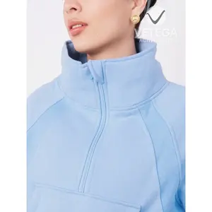 เสื้อฮู้ดและเสื้อสเวตเชิ้ตแขนยาวคอหงส์แบบซิปครึ่งตัว น้ำหนักเบา ผลิตจากโพลีเอสเตอร์ สีน้ำเงิน สำหรับผู้หญิง ยี่ห้อ Vetega - Product Image 4