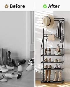 Étagère à chaussures, porte-manteau, porte-chapeaux, organisateur de rangement pour chaussures empilable, capacité de 8 paires de chaussures et de bottes, et porte-manteaux et chapeaux - Product Image 5
