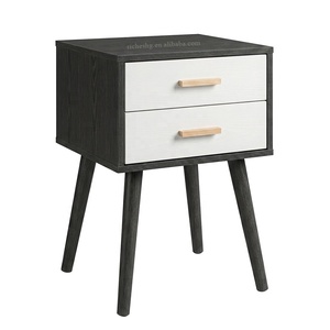 Mesa de <span class=keywords><strong>Noche</strong></span> Nórdica Simple de Roble Blanco, Mesita de <span class=keywords><strong>Noche</strong></span> Moderna para Dormitorio con 2 Cajones - Product Image 4