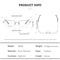 Gafas de Titanio 80921, Monturas Ópticas de Titanio con Memoria, para Uso Diario, para Hombre y Mujer