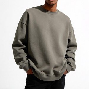 Heavyweight Drop Shoulder 450gsm Hoodie Oversized Crew Neck Blank <b>Plain</b> <b>Sweatshirt</b> Wholesale 100% Cotton Men's <b>Sweatshirts</b> - Product Image 2