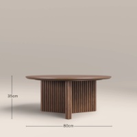 Mesa de Centro Redonda Moderna con Base Cruzada, MDF con Acabado en Madera de Nogal, Pedestal Acanalado, Fácil de Armar para Sala de Estar
