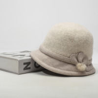 Gorro de punto vintage de mezcla de lana para mujer, forrado de vellón térmico para invierno, estilo cloche, con logo personalizado, ajustable, venta al por mayor común