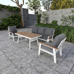 Durable aluminio al aire libre Patio salón sofá muebles de lujo de madera de teca jardín seccional conjunto grandes sillones impermeables para Parque - Product Image 2
