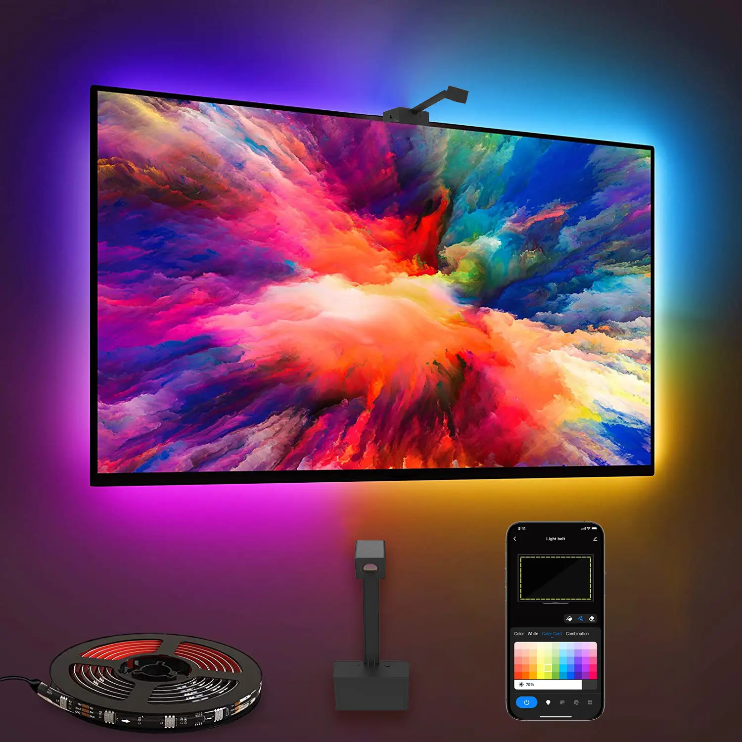 Tuya Extrator de Cor da Tela RGB Inteligente Phantom Sync 12V Vídeo game Alexa Google Light com Câmera LED TV Fundo Inteligente 5