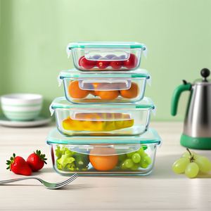 Borosilicate Glass Container <b>Microwave</b>-safe Lunch Boxes with PP Buckle Lids Rectangle/Round/Square Stackable Glass Lunch Boxes - Product Image 2