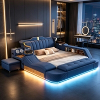 Lit en cuir multifonctionnel moderne pour chambre principale avec massage, rangement et haut-parleurs – Vente en gros