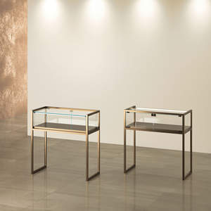 Mostrador de Exhibición de Hierro para Mesa, 95x45x95cm, Negro Bronce, con Vitrina de Vidrio y Sistema de Iluminación - Product Image 1