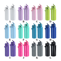 Bouteille d'eau sport en acier inoxydable à double paroi avec logo personnalisé, 18 oz, 32 oz, revêtement en poudre, avec bec verseur et couvercle à poignée