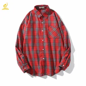 Custom Logo Oversize Color Patchwork Flannel Long Sleeve Drop Shoulders Men's Single-breasted Plaid Shirt