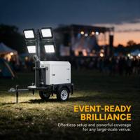 Tour d'éclairage solaire LED sur remorque, mât de 24 pieds, résistant aux intempéries, indice IP23, faisceau à 360°, déploiement rapide, alimentation CC, lumière blanche, utilisation en jardin