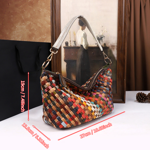 Bolso de Hombro de Cuero Genuino Tejido a Mano, de Lujo, con Parches Coloridos, Gran Capacidad, para Mujer, de Fabricante y Proveedor - Product Image 3