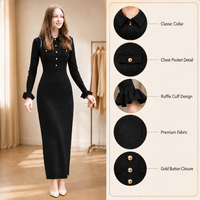 Nouvelle Robe Longue Tricotée Noire Ajustée à Manches Longues Style Français Sophistiqué pour Femme – Collection Automne 2026