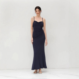Abito lungo elegante da sera con <span class=keywords><strong>schiena</strong></span> scoperta in pizzo, in poliestere, a vita alta, tinta unita, con spalline sottili e coda a sirena, per feste - Product Image 3