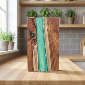 Tabla de servir de resina y madera con caja de exhibición premium – Bandeja decorativa hecha a mano para el hogar y regalos - Product Image 4