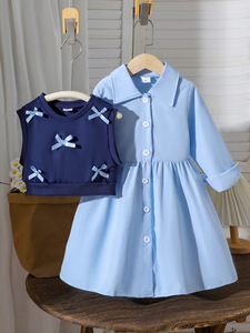 Ropa para Niñas, Traje de Vestir con Camisa de Manga Larga Azul y Chaleco - Product Image 4