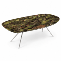 Table à manger en marbre vert de luxe sur mesure, design moderne, plateau rectangulaire, pour villa, 6 à 8 places