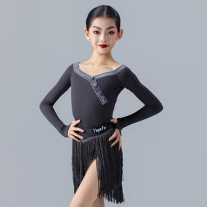 Vestido <span class=keywords><strong>de</strong></span> <span class=keywords><strong>Baile</strong></span> Latino Vennystyle Otoño/Invierno para Niñas, Conjunto <span class=keywords><strong>de</strong></span> Entrenamiento con Manga Larga, Cuello en V, Falda Tassar, Vestido para <span class=keywords><strong>Clases</strong></span> y Presentaciones - Product Image 1