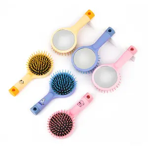 Korean hair combs supply small toy sublimation hair brush comb baby cartoon mirrors comb mirror folding