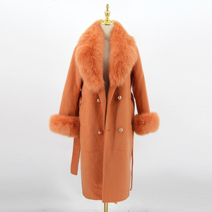 QIUCHEN QC22018 Nuovo Cappotto Lungo in Cashmere da <span class=keywords><strong>Donna</strong></span> Autunno Inverno 2022, Casual e Lussuoso, con Colletto in Vera Pelliccia di Volpe - Product Image 2
