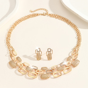 Foreign trade exaggerated gold diamond hollow mesh necklace earrings set bride <b>wedding</b> alloy jewelry ladies <b>accessories</b> - Product Image 2