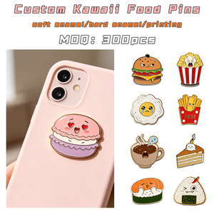 Pegatinas Metálicas Kawaii para Teléfonos con Diseños de Comida, Insignias Magnéticas Personalizadas de Hamburguesas y Postres, Lindos Pines de Solapa de Dibujos Animados, Regalos Directos de Fábrica, MOQ Bajo - Product Image 1